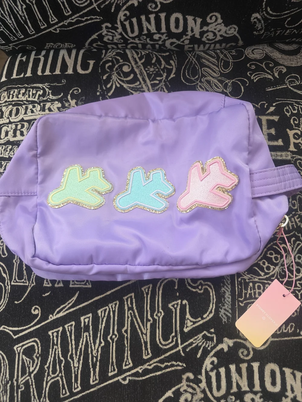 Stoney Clover Cosmetic Pouch with Pastel Airplane Patches - Picture 2 of 6
